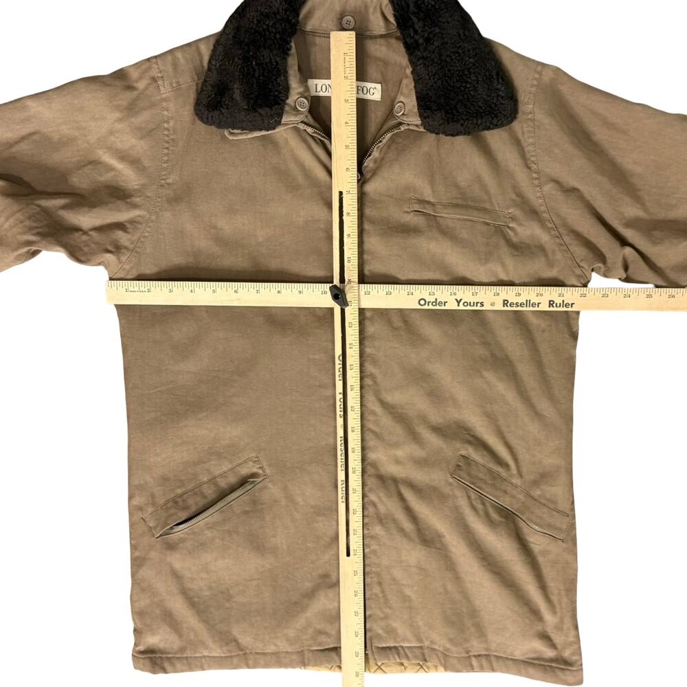 Vintage 90s London Fog Tan Brown Sherpa Collar Chore Coat Jacket size M Unisex - Picture 5 of 13